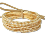 110182, GOLD PLAITING WITH PAVE RHINESTONE MULTI LAYERED STRETCH BRACELET SET