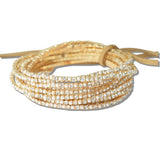 Gold Plaiting with Pave Rhinestone Multi Layered Stretch Bracelet SET