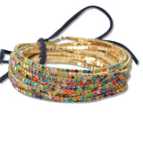 110182, GOLD PLAITING WITH PAVE RHINESTONE MULTI LAYERED STRETCH BRACELET SET