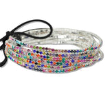 110182, SILVER PLAITING WITH PAVE RHINESTONE MULTI LAYERED STRETCH BRACELET SET