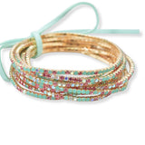 Gold Plaiting with Pave Rhinestone Multi Layered Stretch Bracelet SET - view 29