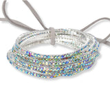 Silver Plaiting with Pave Rhinestone Multi Layered Stretch Bracelet SET - view 4