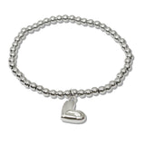 110188, PUFFY HEART CHARM STAINLESS BEADED STRETCH BRACELET