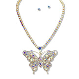 110194, BUTTERFLY TENNIS NECKLACE WITH RHINESTONE PENDANT