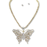 110194, BUTTERFLY TENNIS NECKLACE WITH RHINESTONE PENDANT