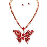 110194, BUTTERFLY TENNIS NECKLACE WITH RHINESTONE PENDANT