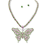 110194, SORORITY BUTTERFLY TENNIS NECKLACE WITH RHINESTONE PENDANT