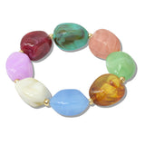 110204, GEOMETRIC NATURAL ACRYLIC BEADED STRETCH BRACELET