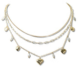 110206, DAINTY HEART FRESHWATER PEARL CHARM MULTI LAYERED NECKLACE