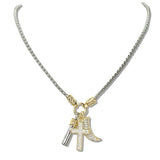110212, 14K GOLD PLATED PAVE CUBIC ZIRCONIA CROSS CHARMS NECKLACE