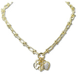 110213, 14K GOLD PLATED CUBIC ZIRCONIA ACCENT HEART PADLOCK KEY CHARM NECKLACE