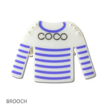 110221, COCO STRIPED T SHRIT ACRYLIC BROOCH PIN WITH CLIP