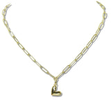 110223, PUFFY HEART PENDANT STAINLESS STEEL PAPERCLIP CHAIN NECKLACE