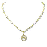 110230, MAMA MOTHER OF PEARL PENDANT STAINLESS STEEL PAPERCLIP CHAIN NECKLACE