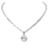 110230, MAMA MOTHER OF PEARL PENDANT STAINLESS STEEL PAPERCLIP CHAIN NECKLACE