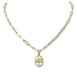 110231, TREE OF LIFE MOTHER OF PEARL PENDANT STAINLESS STEEL PAPERCLIP CHAIN NECKLACE wholesale fashion jewelry - GOOD FEELINGS, INC