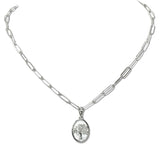 110231, TREE OF LIFE MOTHER OF PEARL PENDANT STAINLESS STEEL PAPERCLIP CHAIN NECKLACE wholesale fashion jewelry - GOOD FEELINGS, INC