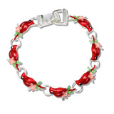 110235, RED CARDINAL BIRD ENAMEL MAGNETIC CLOSURE BRACELET