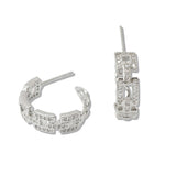 110255, PAVE CUBIC ZIRCONIA CHAIN LINK HOOP EARRING
