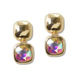 110267, HAMMERED ACCENT SQAURE CRYSTAL DROP EARRING wholesale fashion jewelry - GOOD FEELINGS, INC