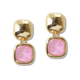 110267, HAMMERED ACCENT SQAURE CRYSTAL DROP EARRING wholesale fashion jewelry - GOOD FEELINGS, INC