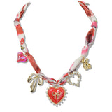 110276, RED HEART AND BOW CHARM SCARF NECKLACE WITH GOLD ACCENT