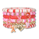 110278, PINK XO HEART CHARM MULTI LAYERED BEADED STRETCH BRACELET