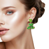 110281, ST PATRICKS DAY LEPRECHAUN HAT CLOVER RHINESTONE ENAMEL EARRING