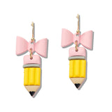 110284, TEACHER PENCIL AND PINK BOW POLYMER CLAY EARRING