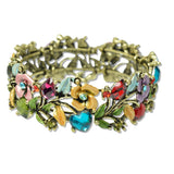 Antique Gold Vintage Inspired Rhinestone Enamel Flower Bracelet - view 6