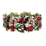 Antique Gold Vintage Inspired Rhinestone Enamel Flower Bracelet - view 7