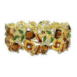Gold Vintage Inspired Rhinestone Enamel Flower Bracelet - view 7