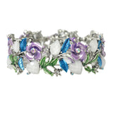 Antique Silver Vintage Inspired Rhinestone Enamel Flower Bracelet - view 7