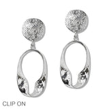 110358, HAMMERED GEOMETRIC METAL DANGLE CLIP ON EARRING