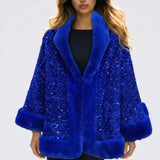 Glam Sequin Cape TOP with Faux FUR Trim - view 6