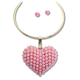 110367, CHUNKY PEARL HEART CHOKER NECKLACE
