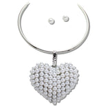 110367, CHUNKY PEARL HEART CHOKER NECKLACE