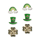 110375, ST PATRICKS DAY RAINBOW LEPRECHAUN HAT CLOVER STUD EARRING SET