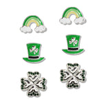 110375, ST PATRICKS DAY RAINBOW LEPRECHAUN HAT CLOVER STUD EARRING SET