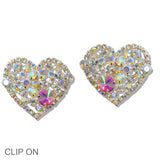 110382, RHINESTONE HEART CLIP ON EARRING