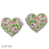 110382, SORORITY RHINESTONE HEART CLIP ON EARRING