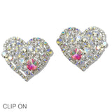 110382, RHINESTONE HEART CLIP ON EARRING
