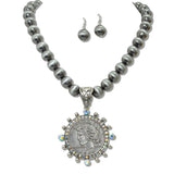 110384, WESTERN COIN INSPIRED BOLD NAVAJO BEADED NECKLACE wholesale fashion jewelry - GOOD FEELINGS, INC