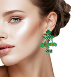 110385, HAPPY ST PATRICKS DAY GLITTER ACRYLIC CLOVER EARRING