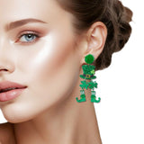 110386, ST PATRICKS DAY LEPRECHAUN HAT CLOVER GLITTER ACRYLIC EARRING