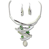 Silver Based Oval Celluloid Acetate Rhinestone Accent Statment Necklace - view 6
