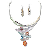 Silver Based Oval Celluloid Acetate Rhinestone Accent Statment Necklace - view 7
