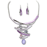 Silver Based Oval Celluloid Acetate Rhinestone Accent Statment Necklace - view 8