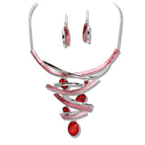 Silver Based Oval Celluloid Acetate Rhinestone Accent Statment Necklace - view 9