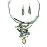 110394, HEMATITE BASED OVAL CELLULOID ACETATE RHINESTONE ACCENT STATMENT NECKLACE